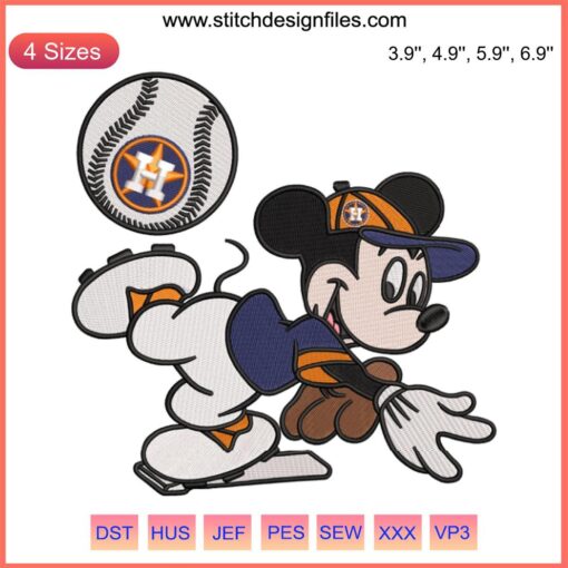 Astros Houston Mickey embroidery design featuring MLB baseball theme for digital machine stitching file.