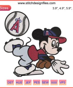 Los Angeles Angels MLB Mickey Mouse Embroidery Design File, Baseball Themed, Digital Machine Embroidery Pattern