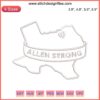 Texas map embroidery design with "Allen Strong" text, digital file for machine embroidery. Texas embroidery, Allen pride.