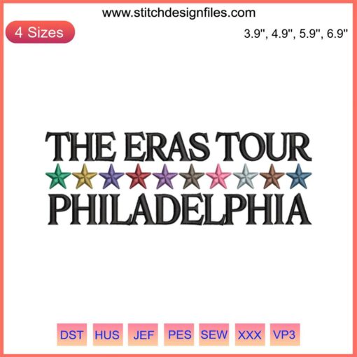 Taylor Swift Eras Tour Philadelphia machine embroidery file featuring intricate concert-themed design.