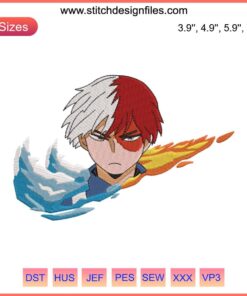 Todoroki Anime Embroidery Design File, My Hero Academia Machine Stitch Pattern, Dual-Colored Hair Character Embroidery