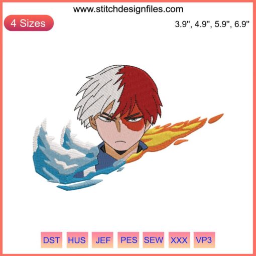 Todoroki Anime Embroidery Design File, My Hero Academia Machine Stitch Pattern, Dual-Colored Hair Character Embroidery