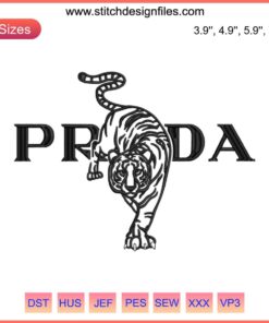 Prada Tiger Embroidery Design, Prada Logo Machine File, Detailed Tiger Stitching Pattern, Luxury Fashion Embroidery Design