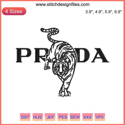 Prada Tiger Embroidery Design, Prada Logo Machine File, Detailed Tiger Stitching Pattern, Luxury Fashion Embroidery Design