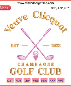 Veuve Clicquot Golf Club Embroidery Design File: Stylish golf club logo, luxury machine embroidery, unique golfing art.