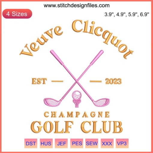 Veuve Clicquot Golf Club Embroidery Design File: Stylish golf club logo, luxury machine embroidery, unique golfing art.