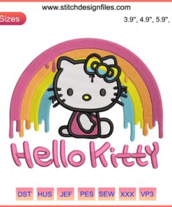 Hello Kitty Rainbow Drip Embroidery Design | Cute Machine Embroidery File with Colorful Drips Featuring Hello Kitty
