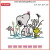 Snoopy and Woodstock Peanuts embroidery file, cute digital design for machine embroidery, vibrant cartoon embroidery pattern.