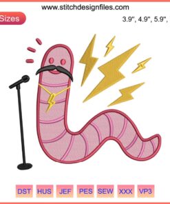 Cartoon Worm With Mustache Embroidery | Fun Digital Design File | Cute Mustache Worm Stitch Pattern | Unique Embroidery Download