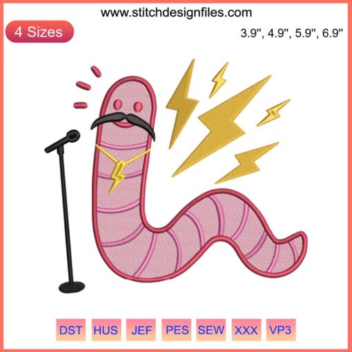 Cartoon Worm With Mustache Embroidery | Fun Digital Design File | Cute Mustache Worm Stitch Pattern | Unique Embroidery Download