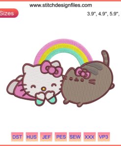 Hello Kitty and Pusheen Embroidery Design: Adorable Cartoon File for DIY Projects, Sewing Patterns, and Crafting