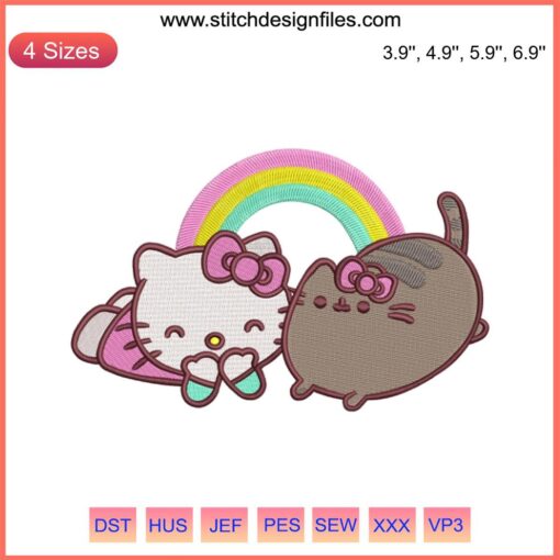 Hello Kitty and Pusheen Embroidery Design: Adorable Cartoon File for DIY Projects, Sewing Patterns, and Crafting