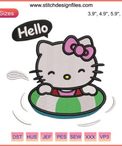 Adorable Hello Kitty summer embroidery design featuring cute floral details; perfect for personalized garments and accessories.