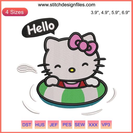 Adorable Hello Kitty summer embroidery design featuring cute floral details; perfect for personalized garments and accessories.