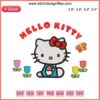 Hello Kitty surrounded by colorful flowers and butterflies embroidery design file, cute kawaii style, perfect for DIY projects.
