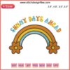Vibrant Sunny Days Ahead Retro Summer Embroidery Design, featuring sun and rainbow motifs for machine embroidery files.