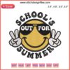 "Vibrant 'School's Out For Summer' embroidery design featuring sun and palm tree. Perfect for summer-themed machine embroidery projects."