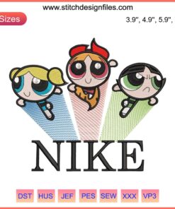 Powerpuff Girls Nike Embroidery File - Cartoon Embroidery Design featuring iconic trio for apparel customization.