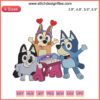 Bluey Birthday Embroidery Design File featuring Bluey, Bingo, and friends celebrating with balloons, ideal for embroidery machines.