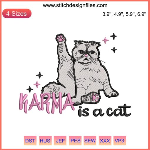 "Karma Is a Cat Taylor Swift Embroidery Design | Cute Karma Cat-Themed Embroidery Pattern Download"