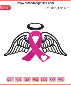 Breast Cancer Angel Wings Embroidery Design | Pink Ribbon Machine Embroidery File | Cancer Awareness Symbol
