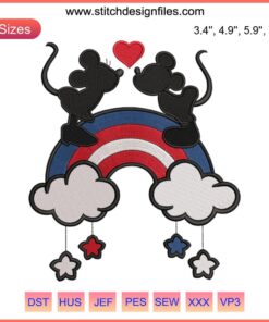 Disney-themed 4th of July embroidery design featuring "Happy Independence Day" text with patriotic elements in machine embroidery.