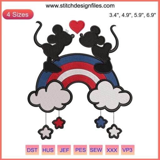 Disney-themed 4th of July embroidery design featuring "Happy Independence Day" text with patriotic elements in machine embroidery.
