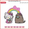Rainbow Hello Kitty and Pusheen embroidery design file, featuring a cute gift theme with vibrant colors and adorable characters.