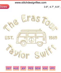 Taylor Swift Eras Tour embroidery design file featuring album-themed elements; perfect for Swifties and embroidery enthusiasts.