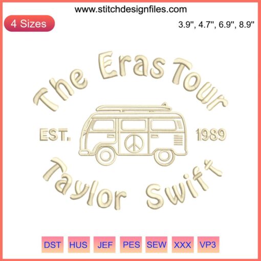Taylor Swift Eras Tour embroidery design file featuring album-themed elements; perfect for Swifties and embroidery enthusiasts.