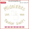 Taylor Swift Midnights Album Embroidery Design: Detailed digital file showcasing intricate motifs, perfect for fans and crafters.