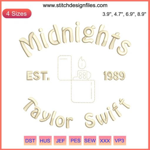 Taylor Swift Midnights Album Embroidery Design: Detailed digital file showcasing intricate motifs, perfect for fans and crafters.