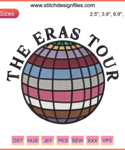 Embroidery design file featuring Taylor Swift's Eras Tour 2023 theme with music-inspired elements and Taylor Swift motifs.
