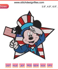 "Mickey Mouse 4th of July Embroidery Design | Patriotic Machine Embroidery with Stars and Stripes for Independence Day"