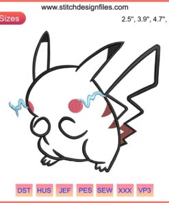 "Pikachu Minimalist Embroidery Design | Pokemon Machine Embroidery File | Yellow Pikachu Outline for DIY Projects"