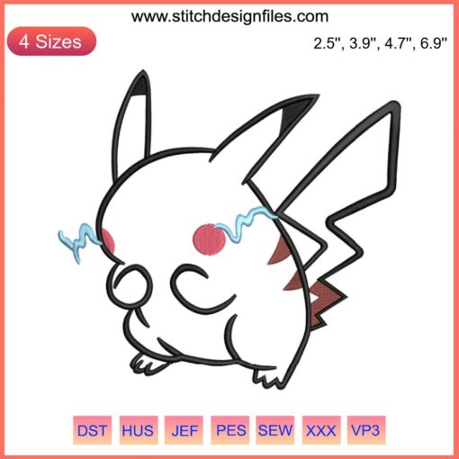 "Pikachu Minimalist Embroidery Design | Pokemon Machine Embroidery File | Yellow Pikachu Outline for DIY Projects"
