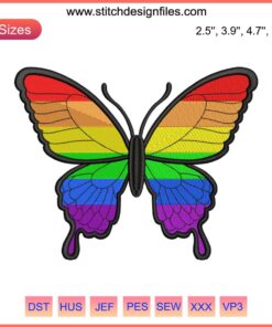LGBT Rainbow Butterfly Embroidery Design | Vibrant Pride Butterfly Machine Embroidery File | Colorful LGBT Symbol Embroidery