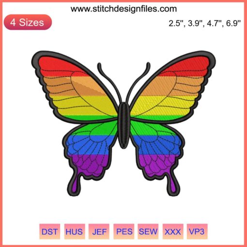 LGBT Rainbow Butterfly Embroidery Design | Vibrant Pride Butterfly Machine Embroidery File | Colorful LGBT Symbol Embroidery