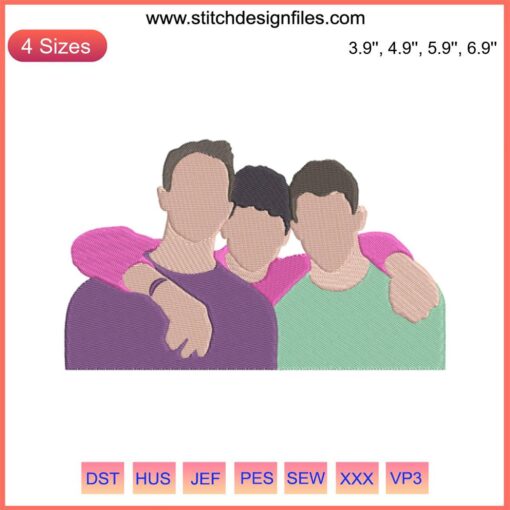 Jonas Brothers Embroidery Design | Pop Rock Band Digital Machine File, Trio Silhouette, DIY Sewing, Custom Band Artwork