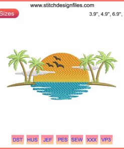 Palm Tree Machine Embroidery Design File, Summer Beach Theme, Instant Download, Tropical Vibes, DIY Crafting.