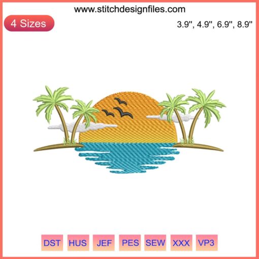 Palm Tree Machine Embroidery Design File, Summer Beach Theme, Instant Download, Tropical Vibes, DIY Crafting.