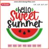 Hello Sweet Summer Embroidery Design File; vibrant I Love Summer text, colorful motifs, perfect for seasonal crafts.
