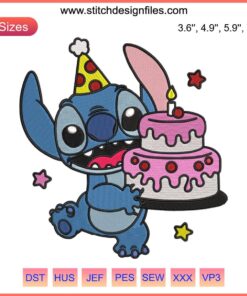 Stitch Disney Birthday Embroidery Design File | Machine Embroidery Digital Download | Celebrate with Lilo & Stitch Theme