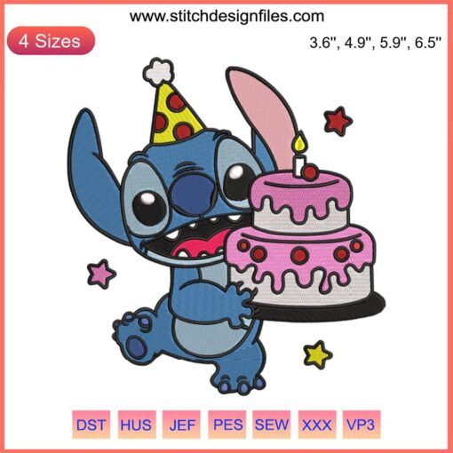 Stitch Disney Birthday Embroidery Design File | Machine Embroidery Digital Download | Celebrate with Lilo & Stitch Theme