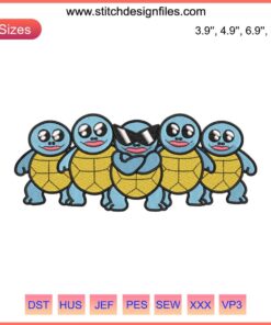 Squirtle Squad Embroidery Design: Cool Pokemon machine embroidery pattern featuring iconic Squirtle Squad sunglasses. Perfect for fans!
