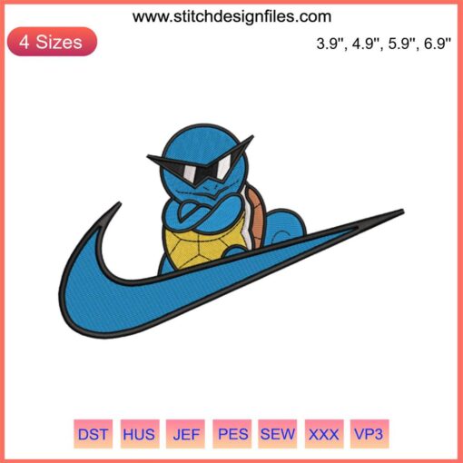 Squirtle Pokemon embroidery design file, featuring a cool, detailed Squirtle pattern perfect for embroidery enthusiasts.