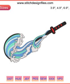 Nike Tanjiro Water Breathing Sword Embroidery Design File | Anime Machine Embroidery | Demon Slayer Inspired Stitching