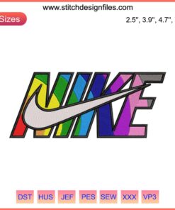 Rainbow Swoosh Nike Logo Embroidery Design | Trendy Colorful Machine Embroidery Pattern