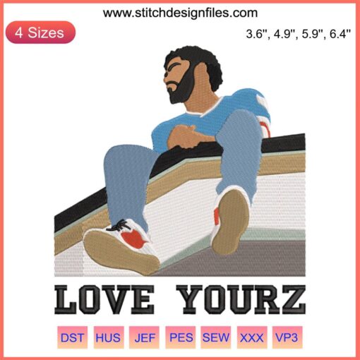 J. Cole Love Yourz Embroidery Design | Music Machine Embroidery File, Heart Design, Inspirational Text, Hip-Hop Stitch Pattern