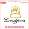 Crown Love Yourz Embroidery Design featuring J. Cole rapper theme, ready-to-download machine embroidery file for textiles.